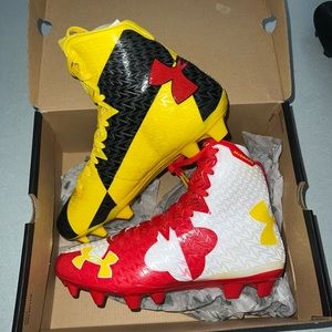 One of a kind Maryland flag under armour high top cleats womens size 8.5 New